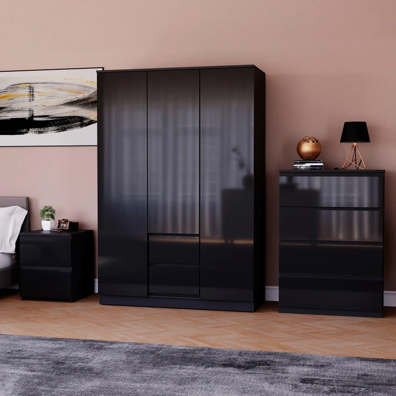 Image of Lassic Vida Designs Glinton Gloss 3 Piece Bedroom Set 7 Black unisex 3 Piece