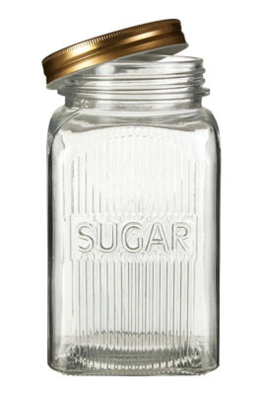 Image of Orsina Set Of Three Glass Jars With Gold Finish Lids, Embossed 'tea', 'coffee', And 'sugar' Labels