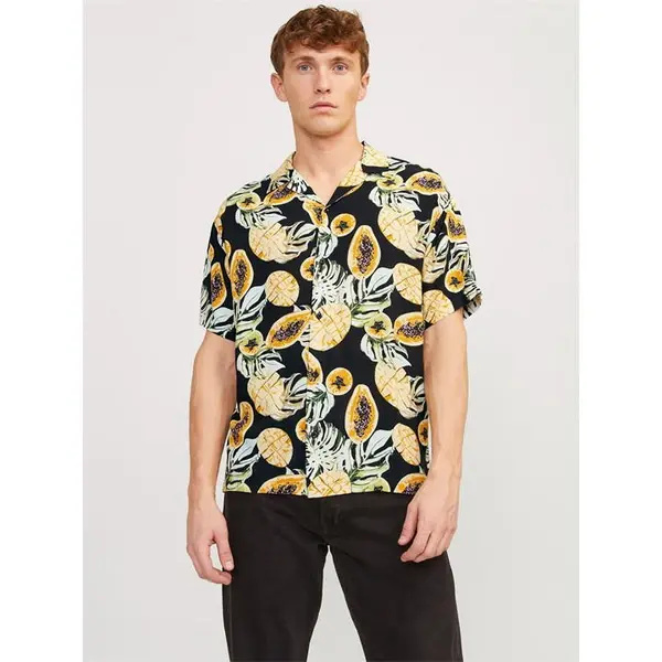 Image of Jack and Jones Tampa AOP Short Sleeve Shirt Patterned Shirt - Short Sleeve M Black 57358003390