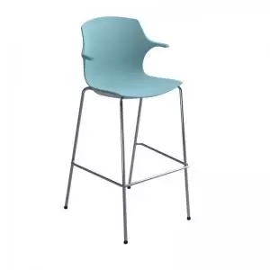 Image of Roscoe high stool with chrome legs and plastic shell with arms - ice