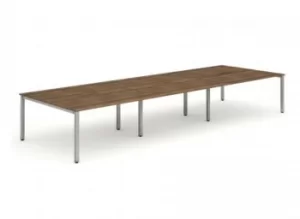 Image of B2B Silver Frame Bench Desk 1400 Walnut (6 Pod)