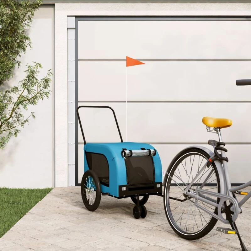 Image of vidaXL Pet Bike Trailer Blue and Black Oxford Fabric and Iron, Blue 94023