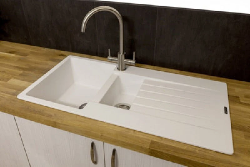 Image of REGINOX Reginox - Harlem15 Kitchen Sink 1.5 Bowl Sink Pure White Granite Reversible Waste HARLEM15PW