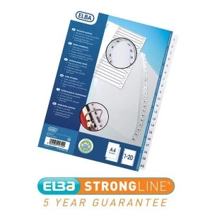 Image of Elba A4 Strongline Reinforced Dividers Europunched 1 20 Clear Tabs White Single