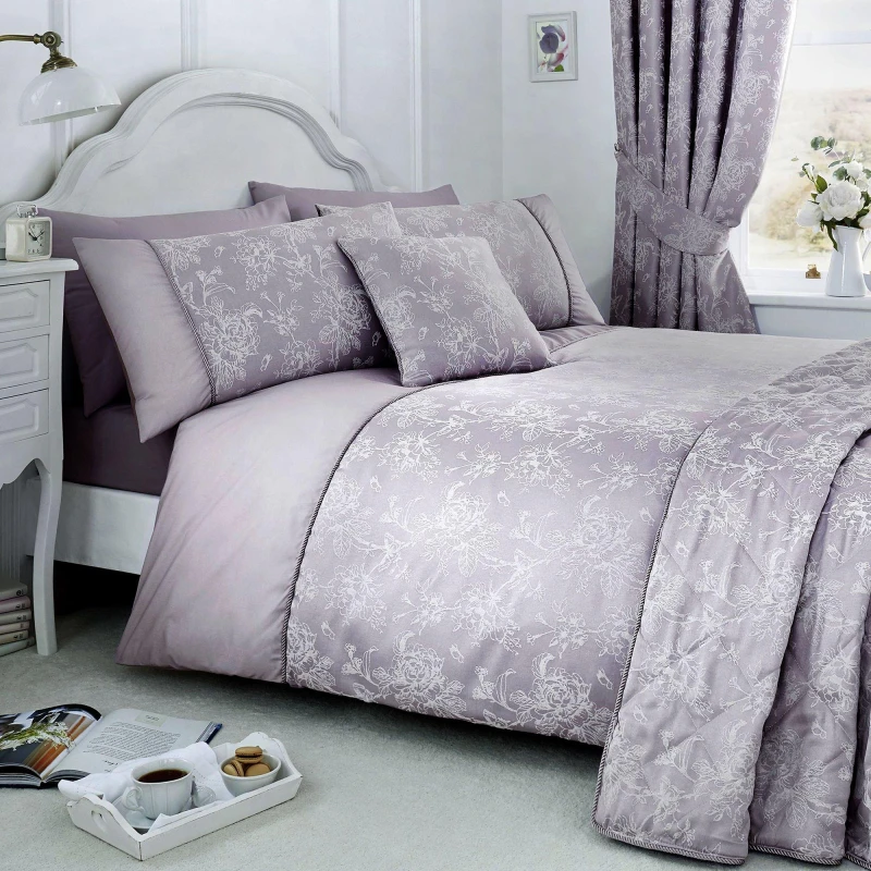 Image of Dreams and Drapes Jasmine Floral Jacquard Duvet Cover Set Lavender Lavender unisex Single