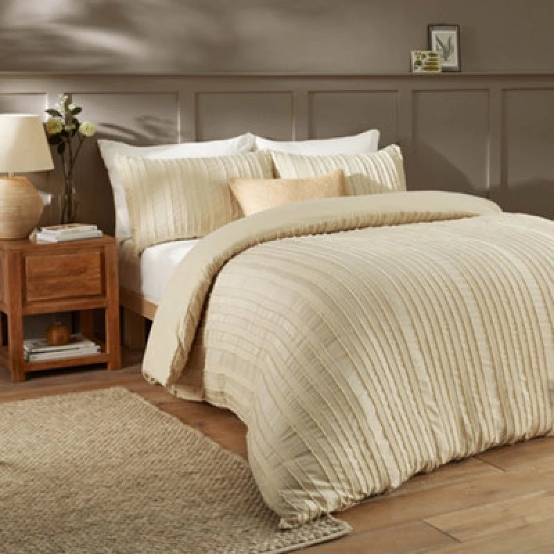 Image of Duvet Day Harrison Stripe Tufted Soft Touch Duvet Cover Set, Double, Linen