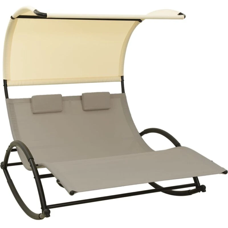 Image of VIDAXL Double Sun Lounger with Canopy Textilene Taupe and Cream Vidaxl 8720286087022