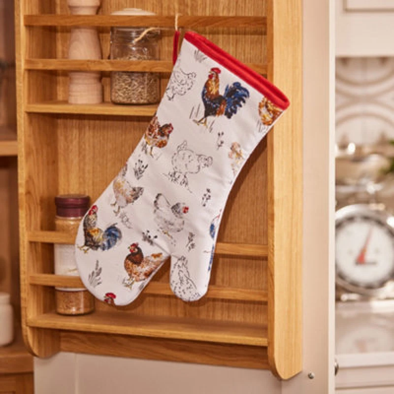 Image of Ulster Weavers 'Farm Birds' Animal Print Gauntlet Oven Glove Red