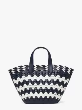 Image of Kate Spade Zigzag Woven Leather Small Tote Bag Bag, Blue, One Size