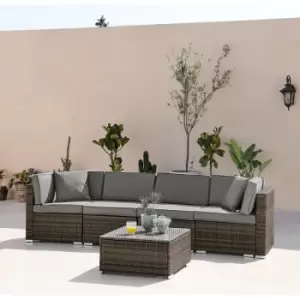 Image of Furniturebox ORLANDO Brown 4 Seater Modular PE Rattan Outdoor Garden Sofa Set with Glass Topped Coffee Table and Grey Cushions