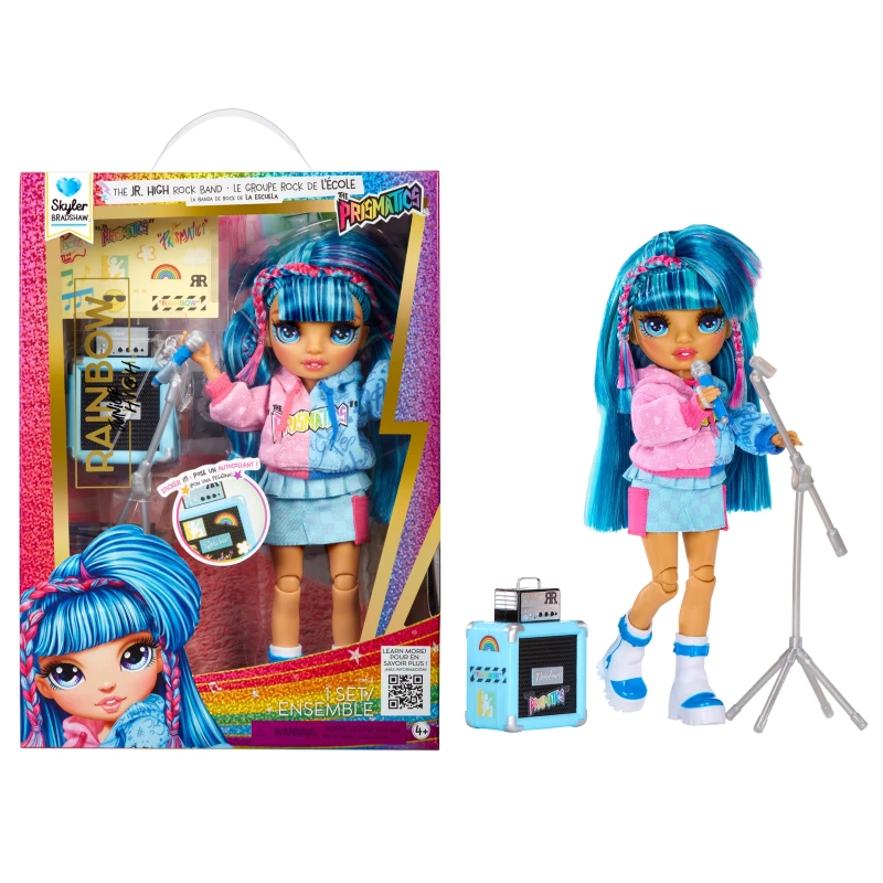 Image of Rainbow High Junior High Rock Band - Skyler Blue - 23cm Fashion Doll with a Microphone a Mic Stand and an Amp Customise with Stickers Posable Cu