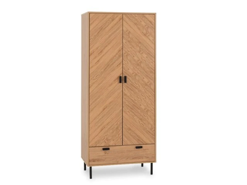 Image of Seconique Leon Oak 2 Door 1 Drawer Double Wardrobe