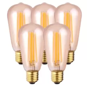 Image of 8 Watts ST64 E27 LED Bulb Amber Warm White Dimmable, Pack of 5