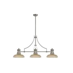 Image of Luminosa Lighting - 3 Light Telescopic Ceiling Pendant E27 With 30cm Round Glass Shade, Polished Nickel, Amber