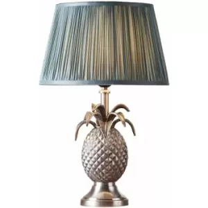 Image of Table Lamp Pewter Plate & Fir Silk 60W E27 Bedside Light Base & Shade