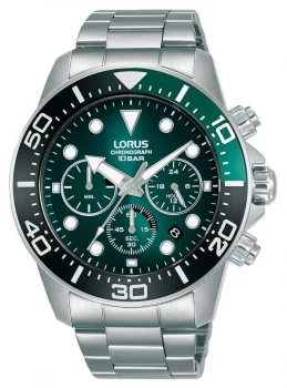 Image of Lorus Mens Chronograph Green Dial Stainless Steel Watch