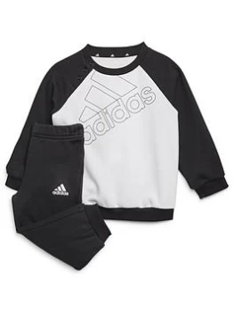 Image of Adidas Infants Outline Logo Crew & Pant Set, White/Black, Size 12-18 Months, Women