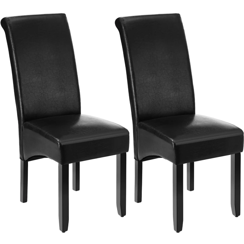 Image of Tectake Set Of 2 Dining Chair - Ergonomic Seat Shape, High Backrest, Padded, Faux Leather - Black