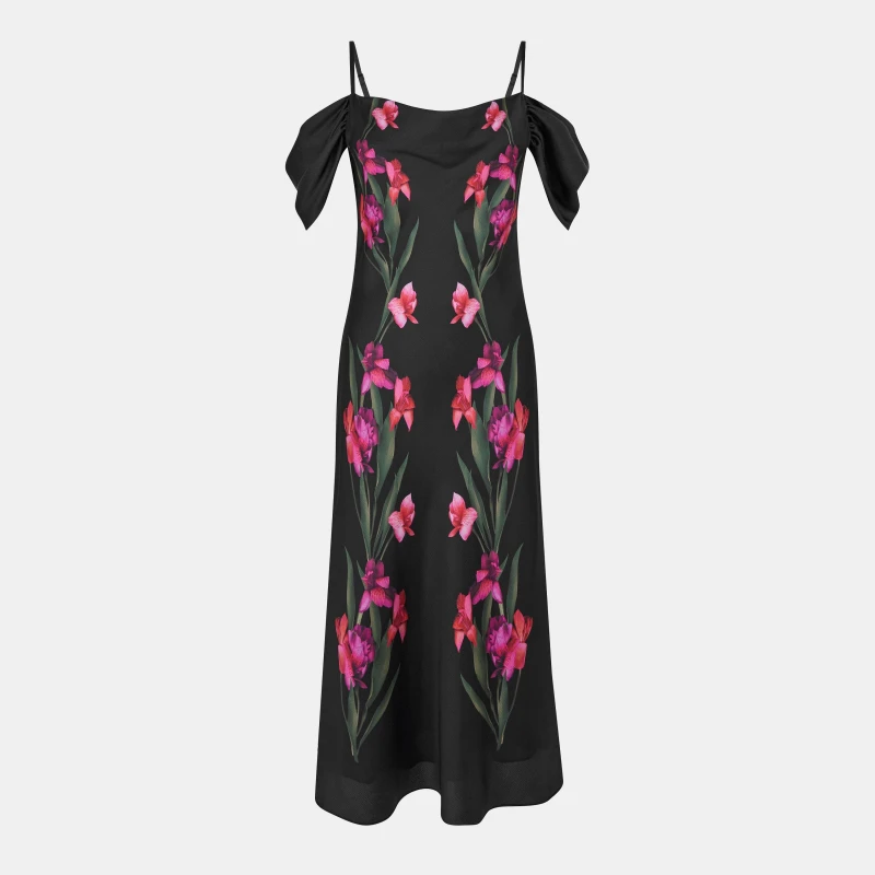 Image of Ted Baker Womens Satin Midi Slinky Dress Black female 8 (XS)