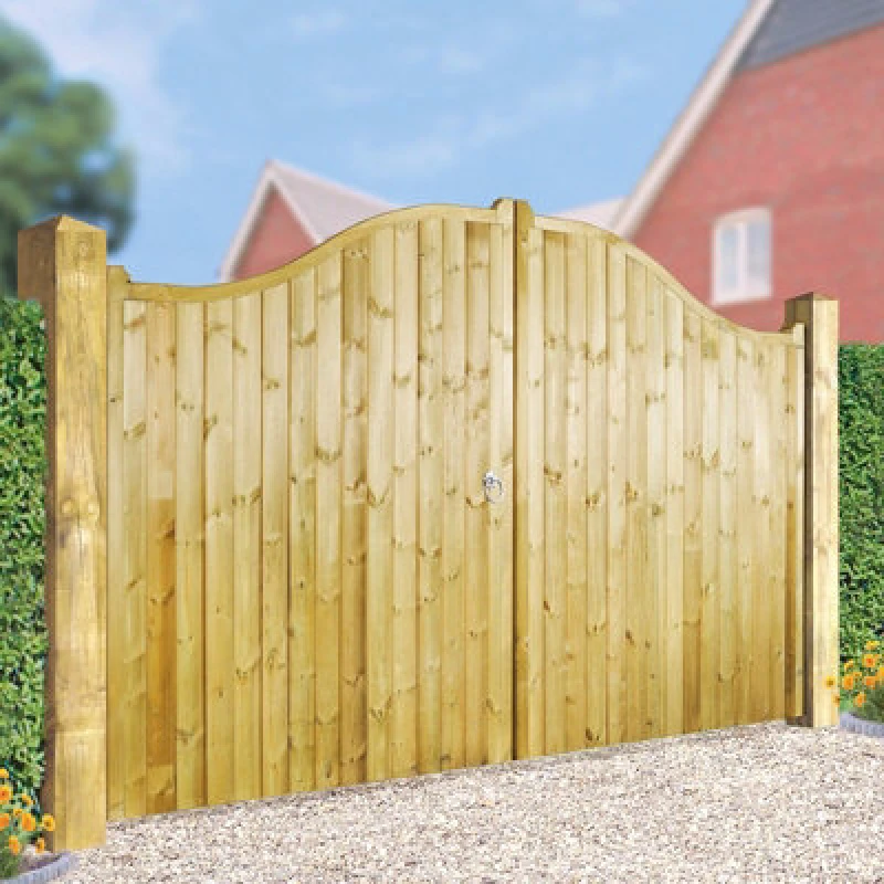 Image of Cannock Gates Drayton Tall Shaped Top Double Gate - Pressure Treated Scandinavian Redwood - W3600 X H1800 mm