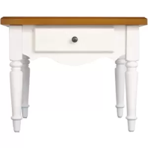 Image of Country - Solid Wood Side / End / Bedside Table with Drawer - White / Pine - White / Pine