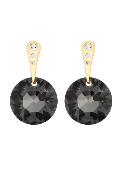 Image of Gold Black Diamond Round Drop Earrings