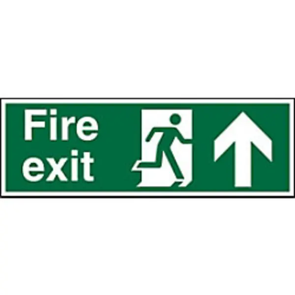 Image of Stewart Superior Seco Safe Prodecure Safety Sign Fire Exit Man Running Right and Arrow Pointing Up Semi Rigid Plastic 450 x 150mm - SP129SRP450X150 SP
