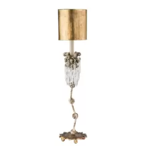 Image of Table Lamp Cut Glass Crystals Gold Painted Shade Beige Patina & Gold LED E14 60W