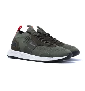 Image of Hugo Boss Titanium Knit Runner Trainers Khaki 305 Men