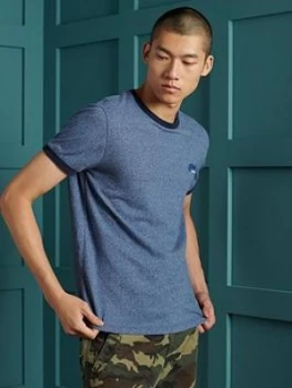 Image of Superdry Orange Label Ringer T-Shirt - Blue, Size S, Men