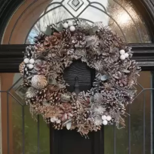Image of 36cm Festive Frosted Pinecone Woodland Christmas Wreath In Box
