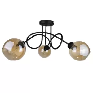 Image of Venus Multi Arm Semi Flush Ceiling Light Black, 70cm, 3x E27