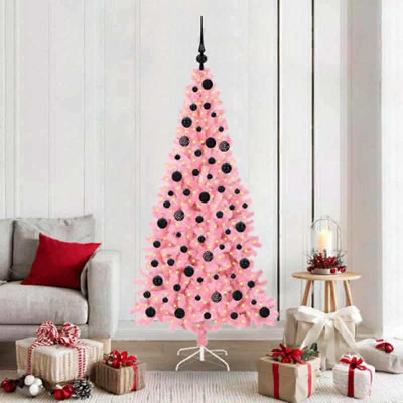 Image of Vidaxl Christmas Tree With 300 Leds With Stand Pink 180 Cm Pvc