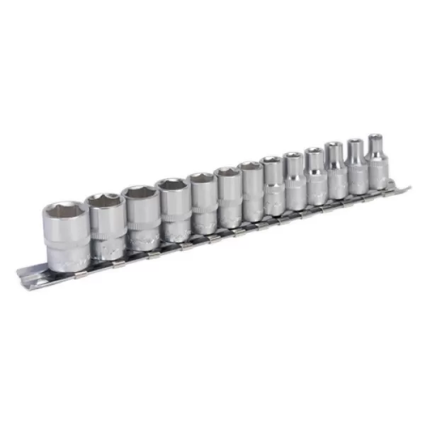 Image of Genuine SEALEY AK2705 Socket Set 13pc 1/4Sq Drive 6pt WallDrive® - Metric
