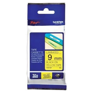Image of Brother P-touch TZe-621 9mm x 8m Black on Yellow Laminated Labelling Tape