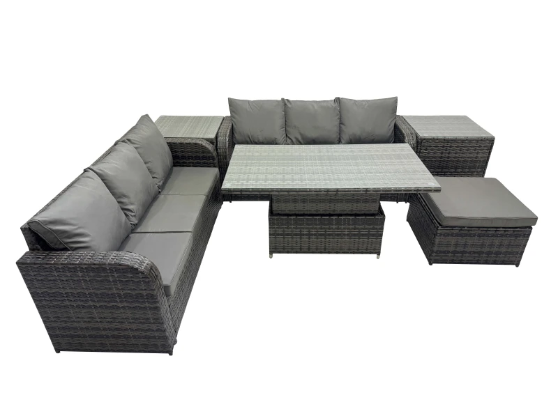 Image of Fimous Rattan Garden Furniture Dining Set 7-seater with 2 Side Table in Dark Grey Dark Grey Unisex