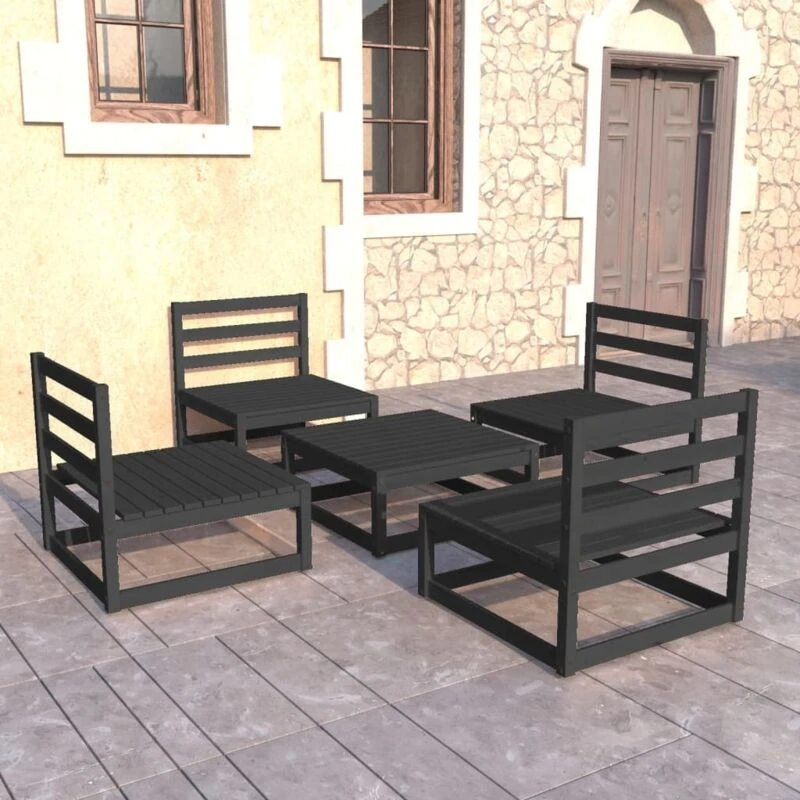 Image of VIDAXL 5 Piece Garden Lounge Set Black Solid Pinewood Vidaxl 8720286463710