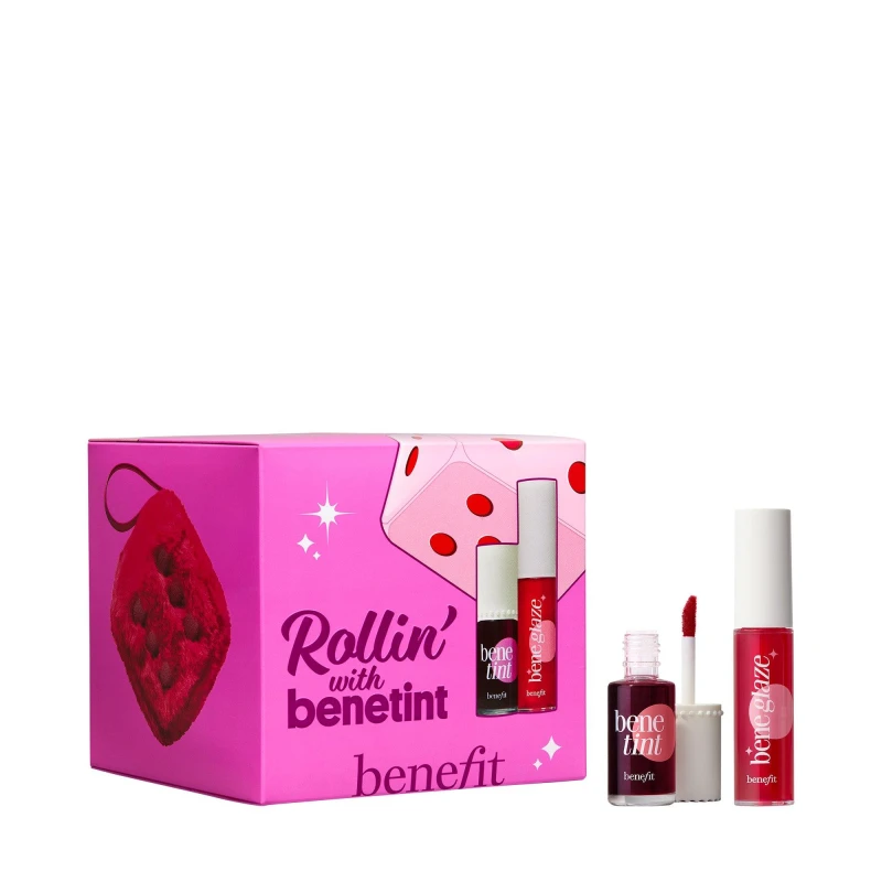 Image of benefit Rollin with Benetint Cheek & Lip Tint and Limited Edition Lip Oil Duo with Beauty Bag
