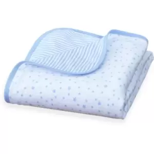 Image of Clair de Lune Stars & Stripes Reversible Cotton Pram Blanket - Blue - Blue