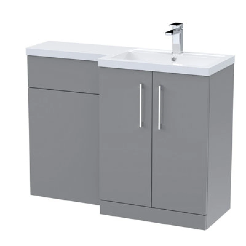 Image of Nuie Arno Right Hand Combination, Polymarble Basin Pre-Drilled With 1 Tap Hole, Bathroom Storage Unit In Satin Grey, 1100mm