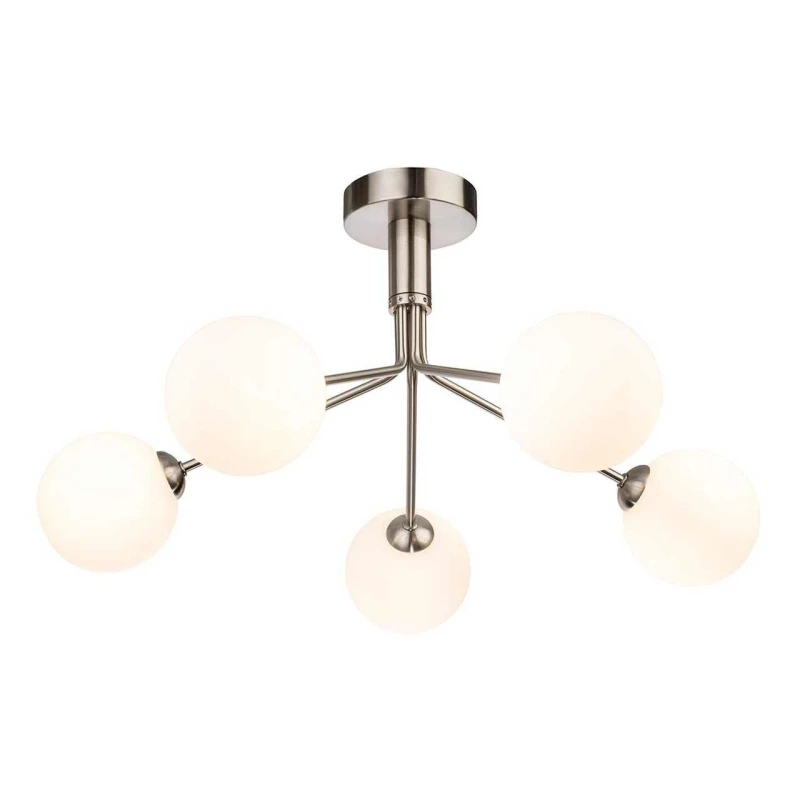 Image of Firstlight Lyric 5-Light Semi-Flush Ceiling Light Opal in Brushed Steel
