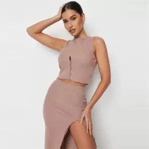 Image of Missguided Button Front Split Top - Brown
