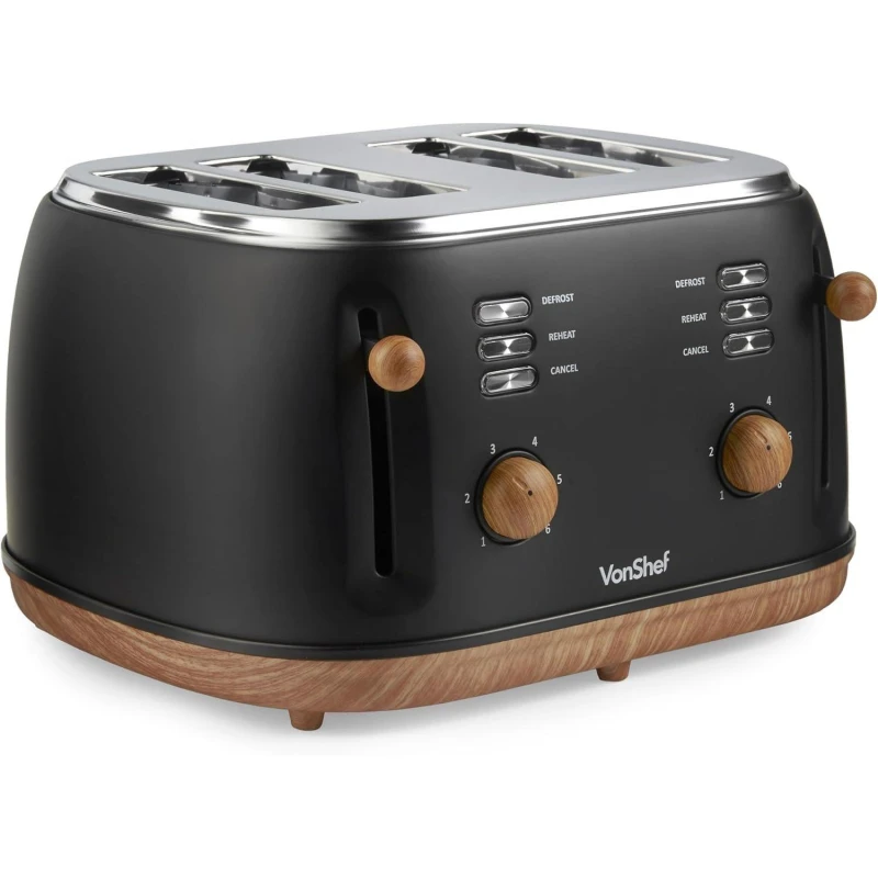 Image of VonShef Black Nordic Matte Design 4 Slice Toaster Black