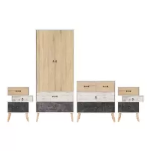 Image of Seconique Nordic 2 Door Wardrobe Bedroom Set - White/Distressed Effect