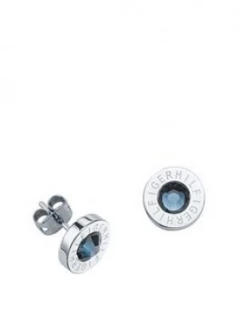 Image of Tommy Hilfiger Stainless Steel and Blue Stone Logo Earrings, One Colour, Women