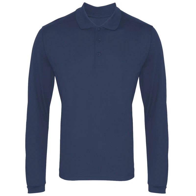 Image of Premier Premier Men Long Sleeve Coolchecker Pique Polo Shirt in Navy Size: X-Small Navy XS Male 5057080223800