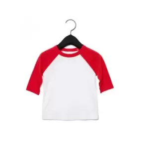 Image of Bella + Canvas Toddler 3/4 Sleeve Baseball T-Shirt (3 Years) (White/Red)