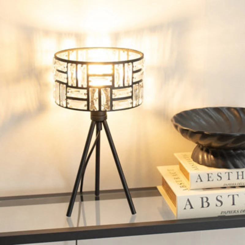 Image of ValueLights Elise Acrylic Jewel Two Tier Shade Black Tripod Table Lamp Black