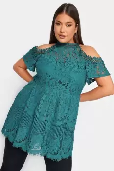 Image of Lace Cold Shoulder Peplum Top