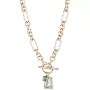 Image of Ladies Lauren Ralph Lauren Base metal NK 16" STONE TGGLE PENDANT-GLD/GREEN
